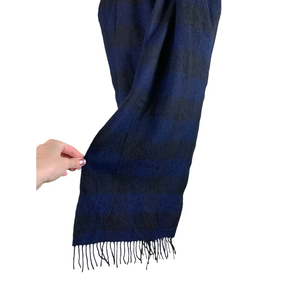 Nordstrom Mens‎ Shop Blue Black Buffalo Plaid Cashmere Scarf Fringe